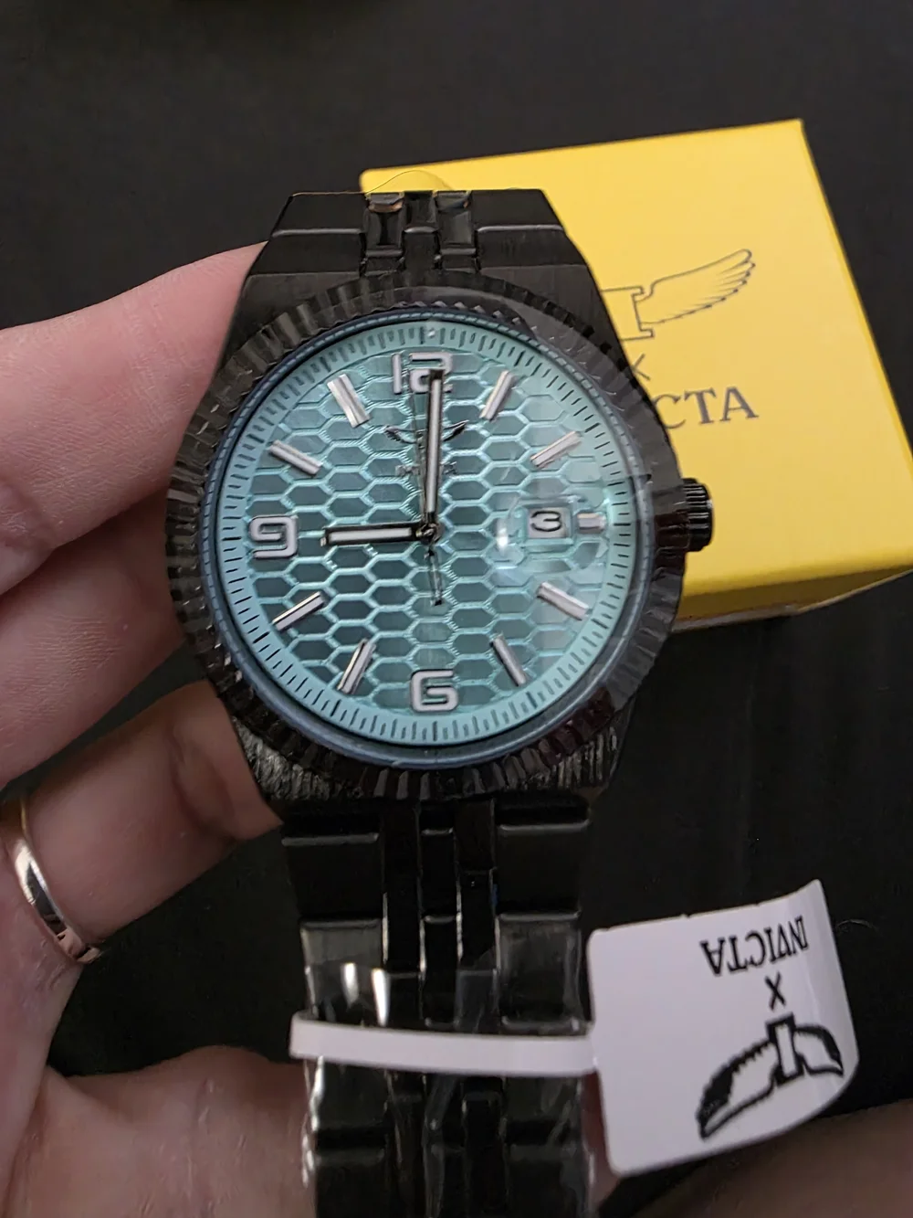 Invicta Black Bracelet Watch with Aqua Blue Honeycomb Dial